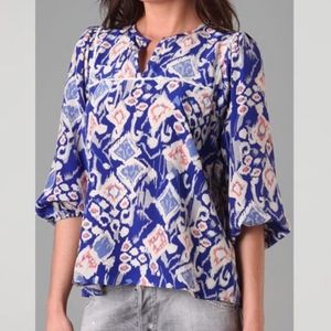 NWOT Tucker Gabby Basora Yoke Ikat Print Silk Top P
